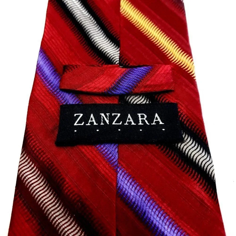 Zanzara Red Multi-Colored Striped Woven‎ Silk Tie